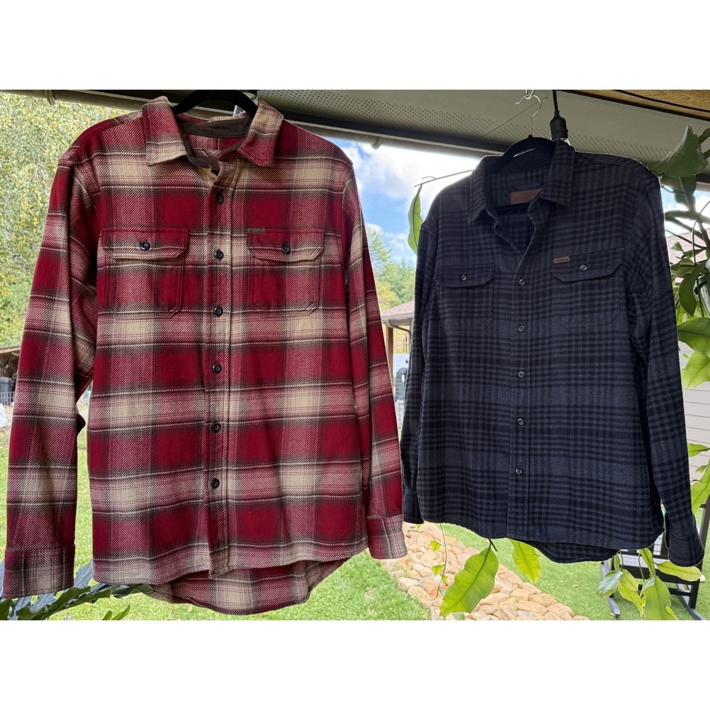 Lot 2 Orvis Mens L Heavyweight Flannel Shirt Jackets Plaid Shacket Pockets